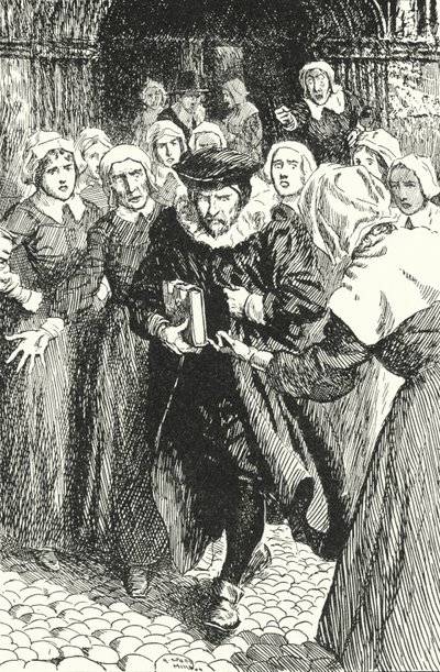 Padre escocês William Annand, condenado pelas mulheres de Edimburgo por pregar do novo Livro de Oração na Catedral de St Giles, em 1637 de Alfred Wallis Mills