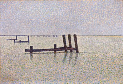 "Vue de la Manche a Nieuport (Nieuwpoort) en Belgique" Peinture de Alfred William (Willy) Finch (1854-1930) vers 1889, pointillisme - Londres, Galeria Nacional de Alfred William Finch