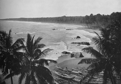 Vista do Monte Lavinia, mostrando as palmas de Cocoanut ao longo do litoral, c1890, 1910 de Alfred William Amandus Plate