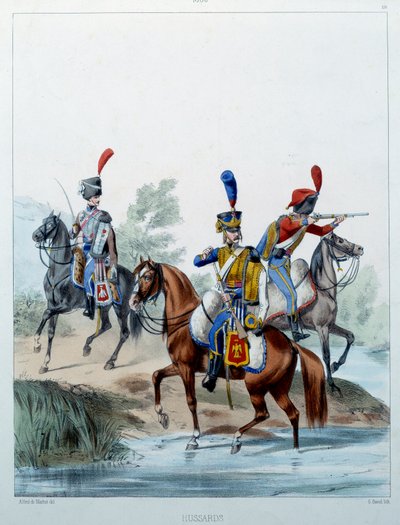 Armee Napoleônica: Hussardos. Gravura de Alfred De Marbot (século XIX) 1806. Malmaison, Musee Du Chateau. de Alfred de (after) Marbot