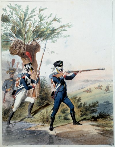 Armee Napoleónica: Guarda Imperial. Gravura de Alfred De Marbot (século XIX) 1809. Malmaison, Musee Du Chateau. de Alfred de (after) Marbot