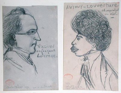 Retratos de Charles Nodier (1780-1844) ou Gustave Planche (1808-57) e Alexandre Dumas Pere (1802-70) de Alfred de Musset