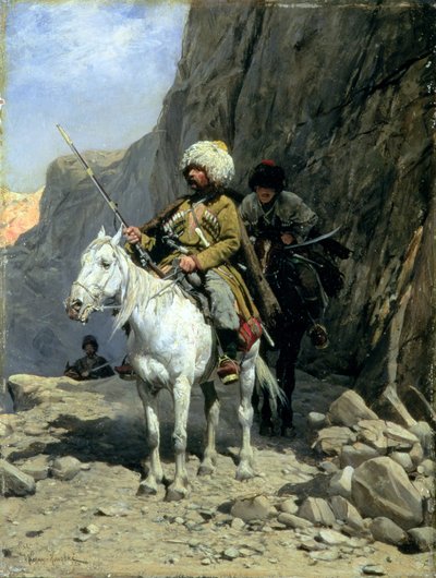 Patrulha circassiana, c.1885 (óleo a bordo) de Alfred von Wierusz Kowalski