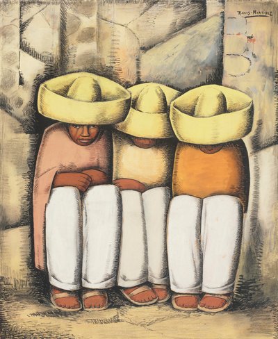 Índios descansando, c.1935 (tempera e carvão no cartão) de Alfredo Ramos Martinez