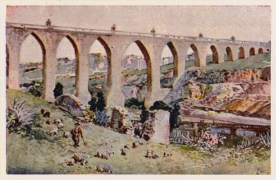 Aqueduto dos Aques Livres, Lisboa (litografia a cores) de Alfredo Roque Gameiro