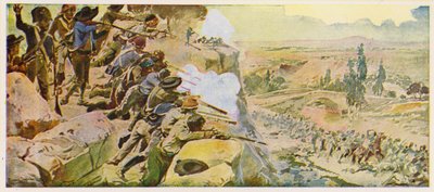 Guerrilheiros portugueses da Guerra Peninsular (litografia a cores) de Alfredo Roque Gameiro