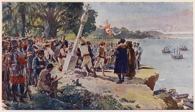 Portugueses erguem um pilar de pedra na foz do rio Congo de Alfredo Roque Gameiro