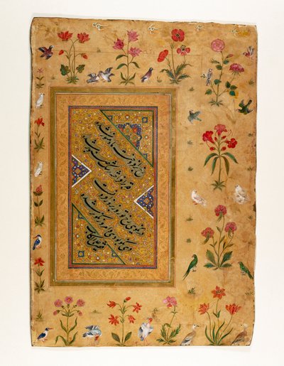 Amostra de Caligrafia Persa de um Álbum Mughal (tinta, wc opaco e ouro sobre papel) de Ali Haravi