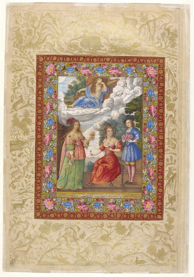 Pintura de álbum do "Muraqqa" de São Petersburgo (Academia Russa de Ciências E-14 f.93a) de Ali Quli Jabbadar