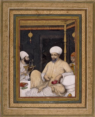Ali Riza (pintor). O sultão Ibrahim Adil Shah II venera um santo sufi, Bijapur, cerca de 1620-30, Museu Britânico, Londres de Ali Riza