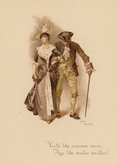 Velhas canções de amor: "Juventude como manhã de verão, Idade como tempo de inverno" (litografia a cores) de Alice Havers