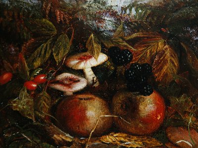 Natureza Morta com Cogumelos, Maçãs e Amoras Pretas de Alice M Wilson