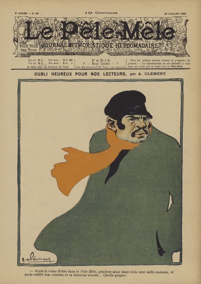 Esquecido feliz por nossos leitores. Ilustração para o Pelé-Mele, 1902 de Aline Clement
