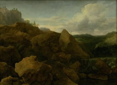 Paisagem montanhosa com cachoeira de Allaert van Everdingen