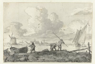Pescadores com seu barco a remo no Spaarne perto de Haarlem de Allaert van Everdingen