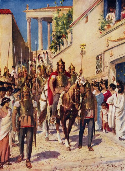 Alaric a entrar em Atenas (cor litho) de Allan (after) Stewart