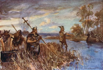 Ely saqueado e queimado pelos dinamarqueses (lito colorido) de Allan (after) Stewart
