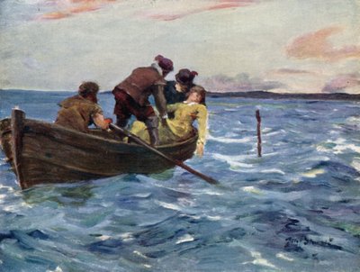 Mãos amigas levantaram-na para dentro do barco (cor litho) de Allan (after) Stewart