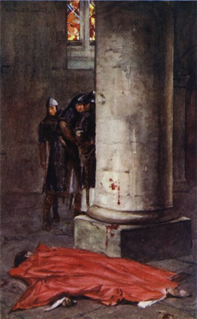 O assassinato de Thomas a Becket na Catedral de Canterbury (cor litho) de Allan (after) Stewart
