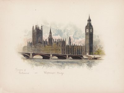 Londres familiar: Casas do Parlamento e Ponte de Westminster (litografia a cores) de Allan F. Barraud