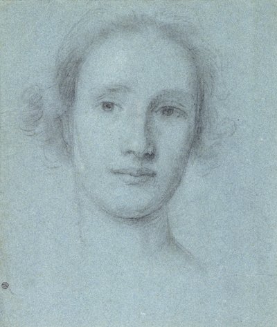 Cabeça de uma menina (preto e branco giz sobre papel azul deitado) de Allan Ramsay