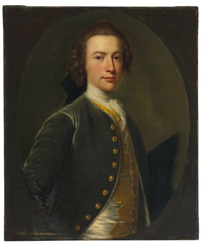 Retrato de Valentine Morris (1727-1789), governador de São Vicente (óleo sobre tela, cortado numa forma oval e colocado sobre a tela) de Allan Ramsay