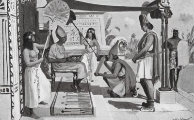 Ramsés II a receber uma cópia do seu Tratado com os Hititas (litografia) de Allan Stewart