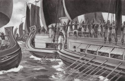 O primeiro combate marítimo da história (litografia) de Allan Stewart