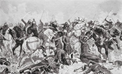 A última resistência dos Rajputs contra os Muhammadans em 1192 d.C. (litografia) de Allan Stewart