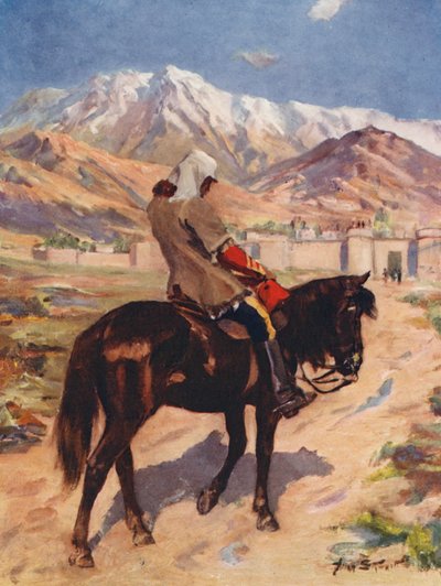 O único sobrevivente de um exército, o Dr. Brydon chega sozinho a Jallalabad (litografia a cores) de Allan Stewart