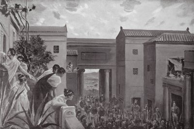 Ataque noturno de Tebas a Plataea 441 a.C. (litografia) de Allan Stewart