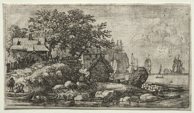 Oito paisagens (H.57-64): Paisagem com dois barcos vazios de Allart van Everdingen
