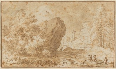 Paisagem com grande rocha. de Allart van Everdingen