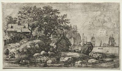 Paisagem com dois barcos vazios. de Allart van Everdingen
