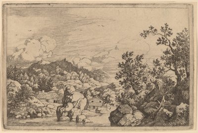 Rocha grande projetando-se de um rio, provavelmente c. 16451656. de Allart van Everdingen