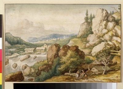 "Paysage aux trois cavaliers" (Paisagem com três cavaleiros) Aquarelle de Allaert Pietersz van Everdingen (1621-1675) Musee Pouchkine, Moscou de Allart van Everdingen