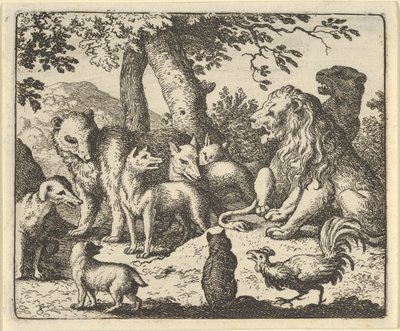 Renard se exonera de seus crimes diante do leão, 1650-75. de Allart van Everdingen