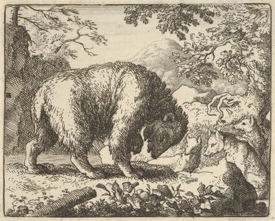Renard promete ao urso levá-lo a um lugar onde encontrará mel, 1650-75. de Allart van Everdingen