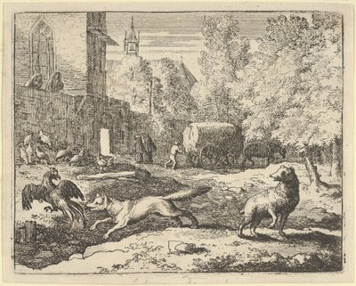 Renard quer encontrar um galo, 1650-75. de Allart van Everdingen