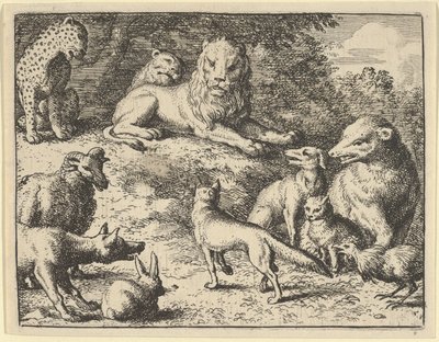 Renard é acusado pelos animais diante do leão, 1650-75. de Allart van Everdingen
