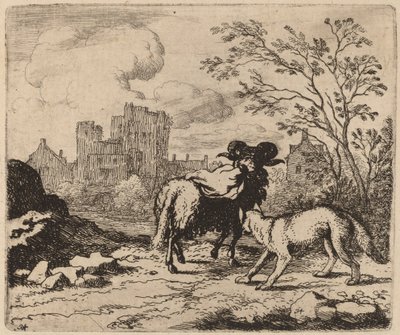Reynard pede ao carneiro para entregar um documento, provavelmente c. 16451656. de Allart van Everdingen