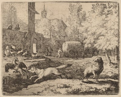 Reynard tenta furtar um galo, provavelmente c. 16451656. de Allart van Everdingen