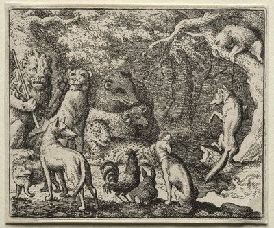 Reynard the Fox: Reynard pede permissão para confessar de Allart van Everdingen