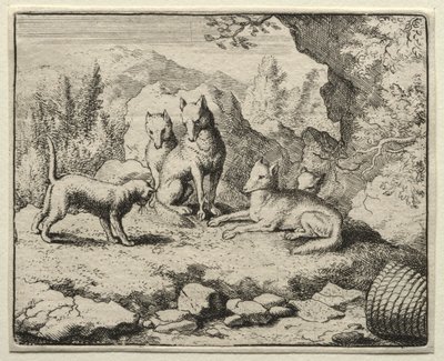Reynard the Fox: O gato chama Reynard para o tribunal. de Allart van Everdingen