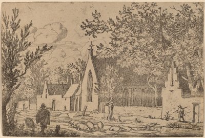 Rebanho de suínos perto de uma capela, provavelmente c. 16451656. de Allart van Everdingen