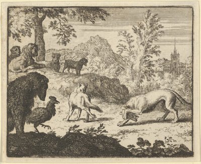 O leão permite uma luta entre o lobo e Renard, 1650-75. de Allart van Everdingen