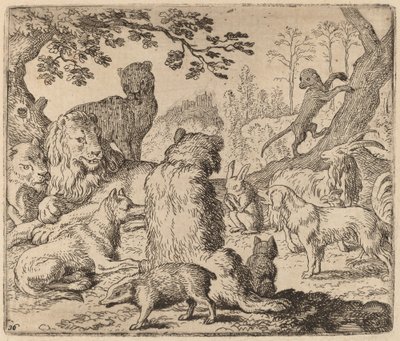 O Leão ordena um ataque em massa a Reynard, provavelmente c. 16451656. de Allart van Everdingen