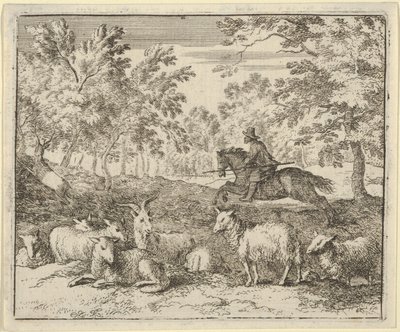 O pastor a cavalo persegue o cervo, 1650-75. de Allart van Everdingen