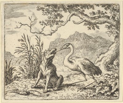 A cegonha remove um osso da garganta do lobo de Renard The F..., de Hendrick van Alcmar, 1650-75. de Allart van Everdingen