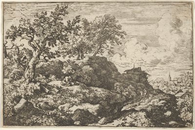 Os dois camponeses sentados na colina, século XVII. de Allart van Everdingen